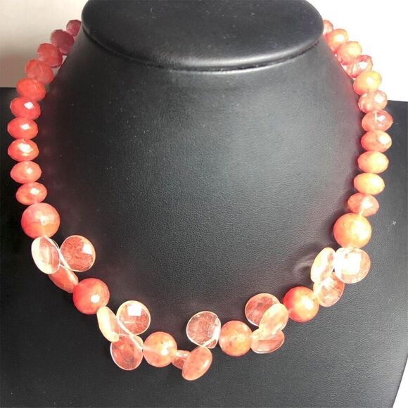 1708 Vintage faceted Pink glass briolette necklace 16" - Picture 1 of 3